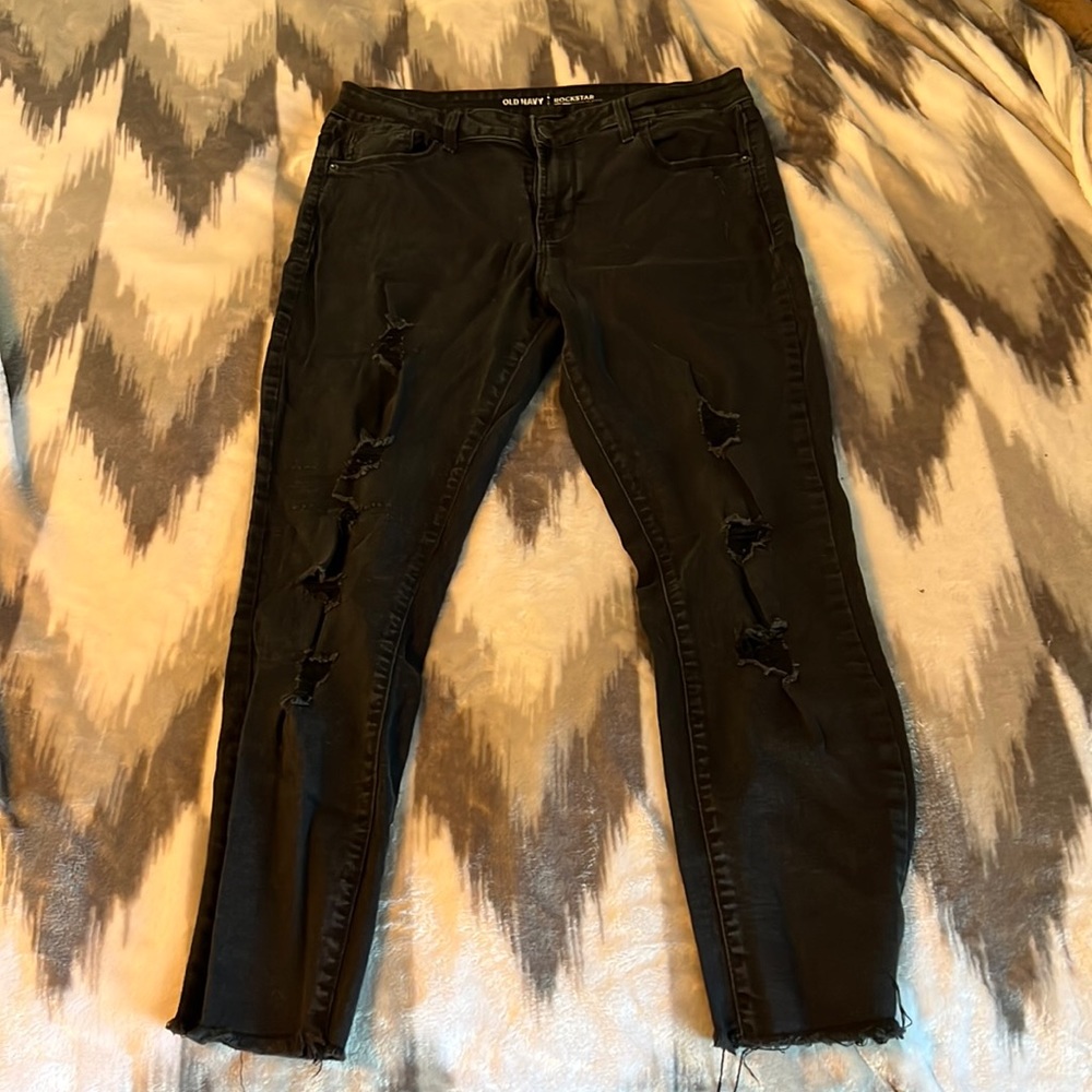 Old navy, rockstar mid rise, black distressed jeans